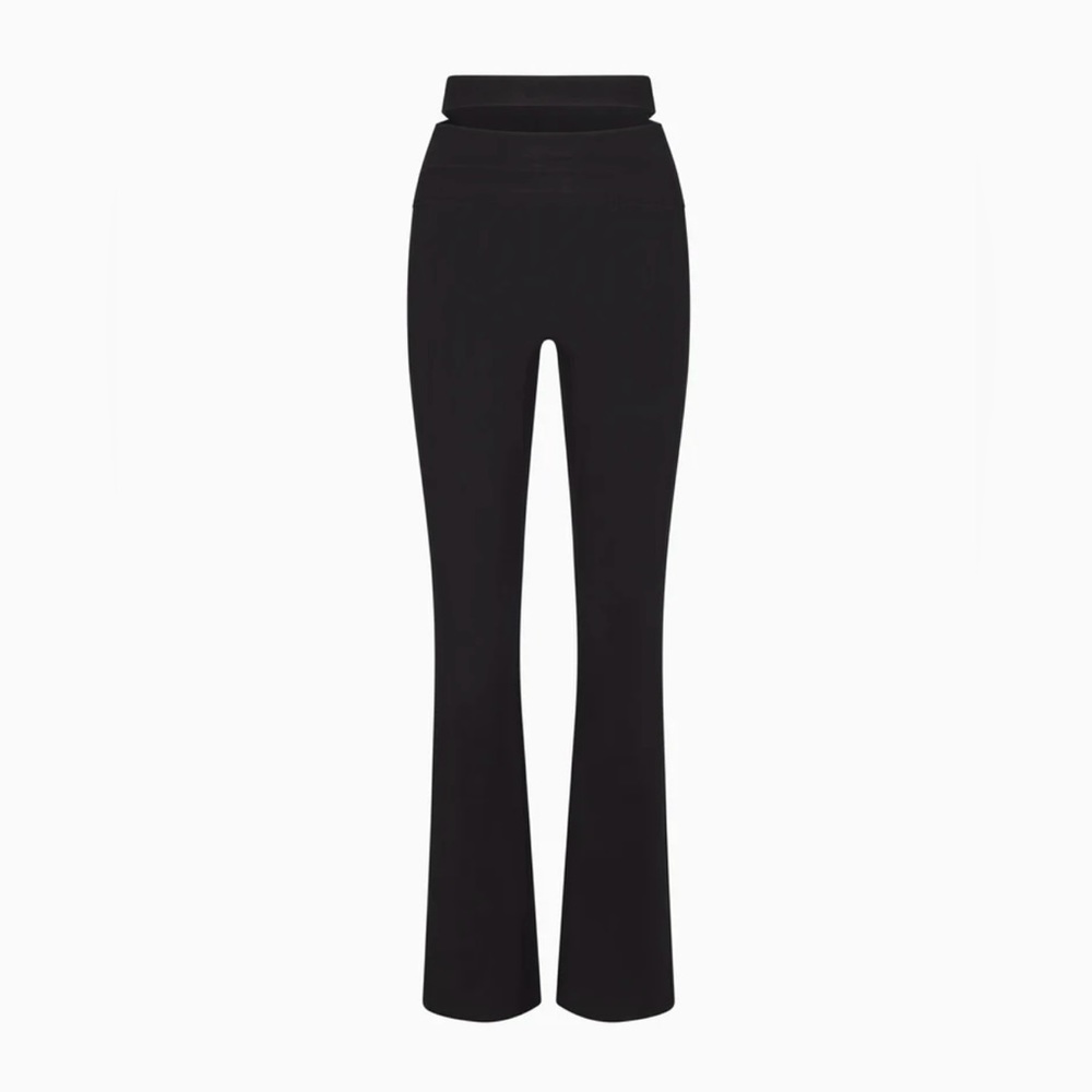 SLEEK STRETCH CUTOUT FOLDOVER PANTS | BLACK - XS